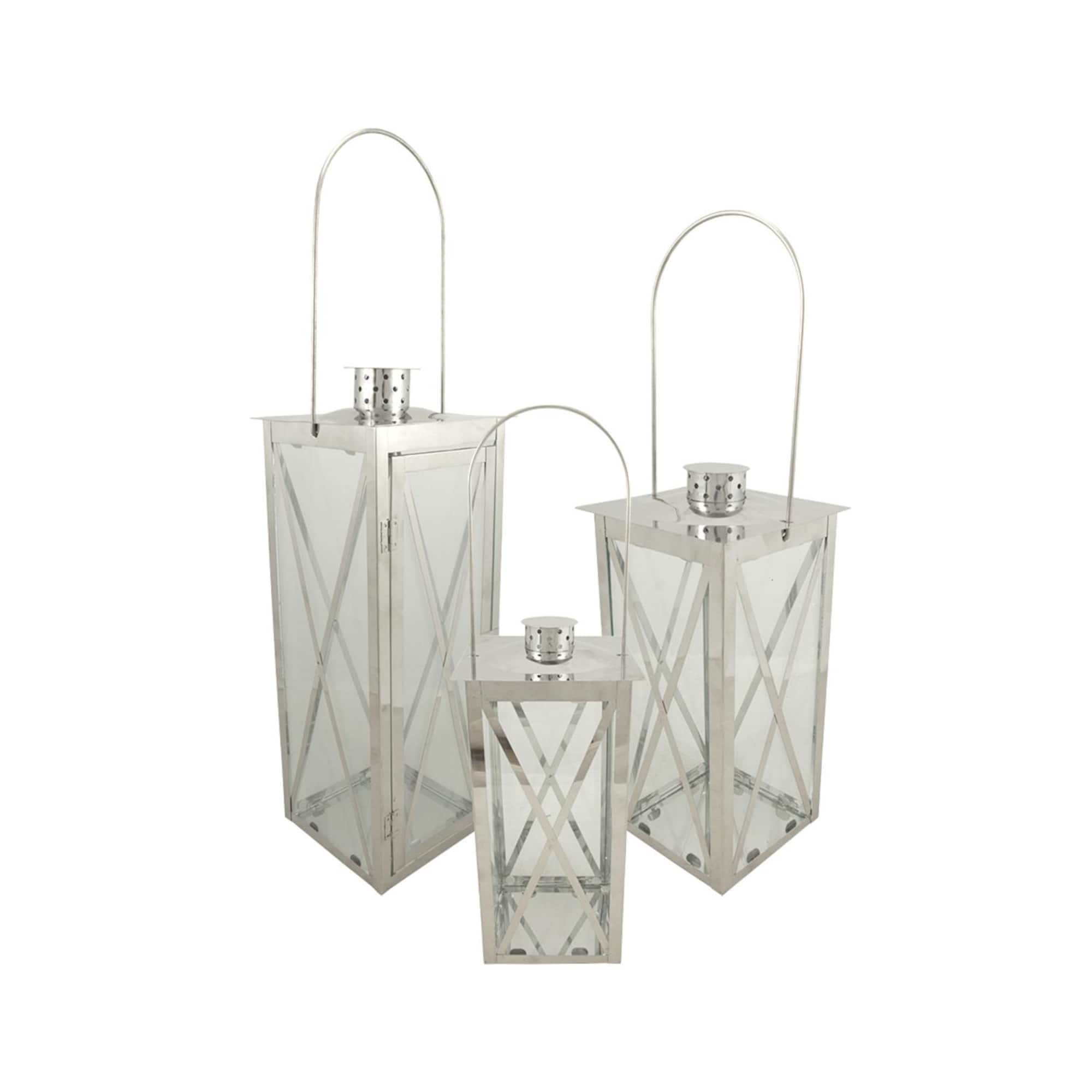 Silver Cottage Style Candle Holder Lantern Set, 8"-18"